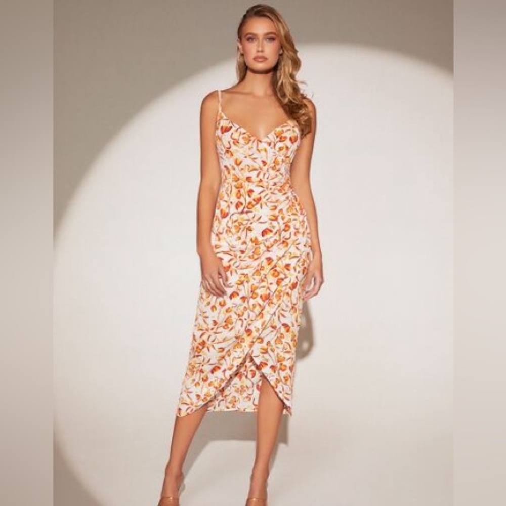 SHEIN Vibrant Orange and White Midi Dress
